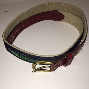 Blue & Creme Fishing Fish Lover Dolphin Mai Mai Leather Woven Fabric Casual belt